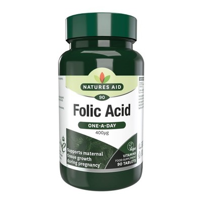 Natures Aid Folsäure 400mcg unterstützt die pränatale Gesundheit Bildung roter Blutkörperchen