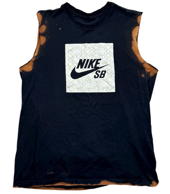 Nike SB Graphic Print Skate Tank Large T Shirt Black Distressed Bleach Logo Tee