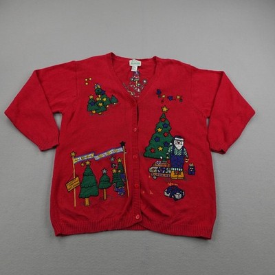 Vintage The Quacker Factory Sweater Womens 1X Red Cardigan Christmas Holiday