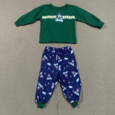 Vintage Small Steps Boys Boys Pajama Set 2T Green Snow Bear Sleepwear Green Blue