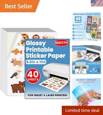 40 Sheets Glossy Sticker Paper, 8.5in x 11in Sticker Paper for Inkjet  Laser...