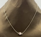 Pink Bead Pendant Necklace Silver Tone Snake Chain Minimalist