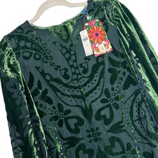 Farm Rio Anthropologie Burnout Velvet Mini Dress Women XS Green Long Sleeve