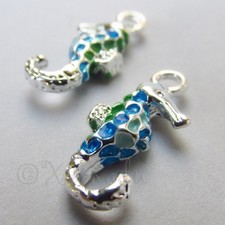 Seahorse Charms - Wholesale Turquoise Blue Enamel Pendants C6182 - 2, 5 Or 10PCs