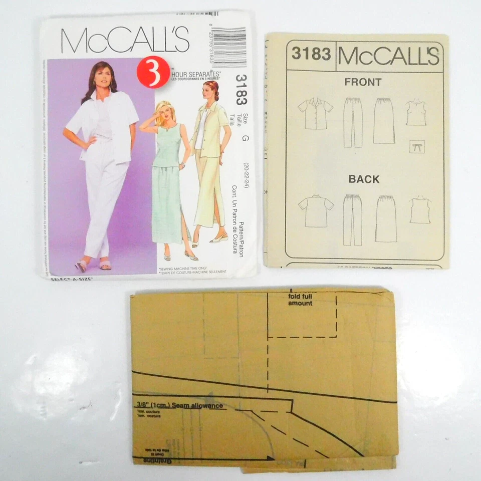 McCalls 3183 Misses Shirt Jacket Top Pants Skirt Sewing Pattern Uncut Size 20-24 - Image 2 of 4