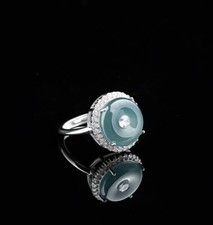 Certified Ice Green Natural Grade A Jade Jadeite S925 Silver Donut Mosaic Rings