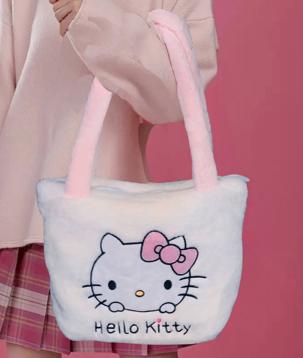 サンリオ Hello Kitty バッグ ピンク ぬいぐるみ付き Sanrio Hello Kitty Plush Tote Bag Embroidered Face Pink Bow Fluffy