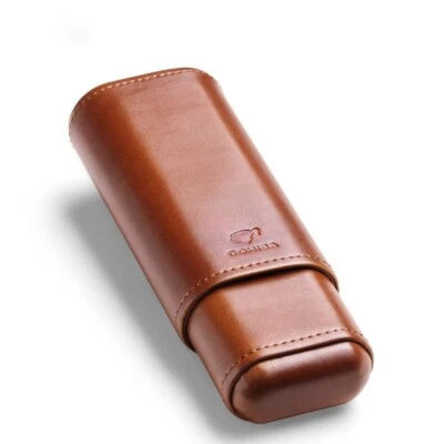 Cedar Wood Lined Brown Leather 2 Ct Sturdy Cigar Case Travel Holder New