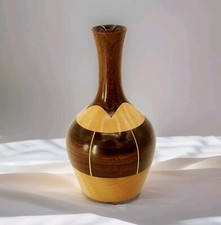 Signed GMS Mixed Segmented Wood Inlay Vase