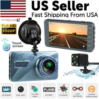 Touch Screen Dash Cam 4'' 1080P Dual Lens Car DVR Recorder Front And Rear Camera