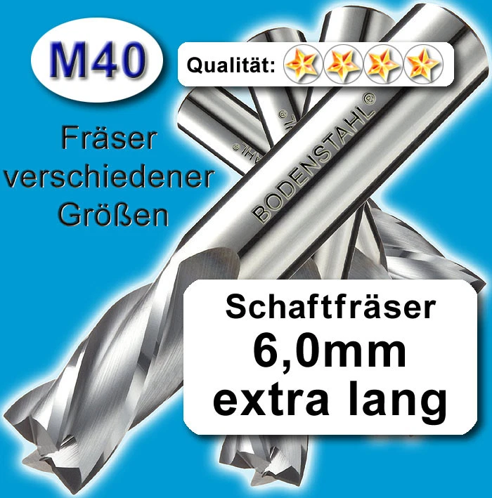 6mm Fräser L=68 Z=2 M40 Schaftfräser Metall Kunststoff Holz vergl. HSSE HSS-E