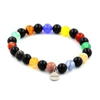 Armband Perlen Achat Mehrfarbig + Schwarzer Achat 8 Mm. Made In Frankreich