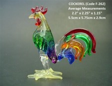 Coloured GLASS COCKEREL Decorative Glass Ornament ROOSTER Curio Display Animal