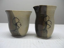 Art Pottery Stoneware Creamer & Sugar Bowl Set Signed 'Jan 89' - Myers