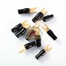 10 x New 4 Gauge Black Gold Crimp Spade Terminal Connectors Free Shipping