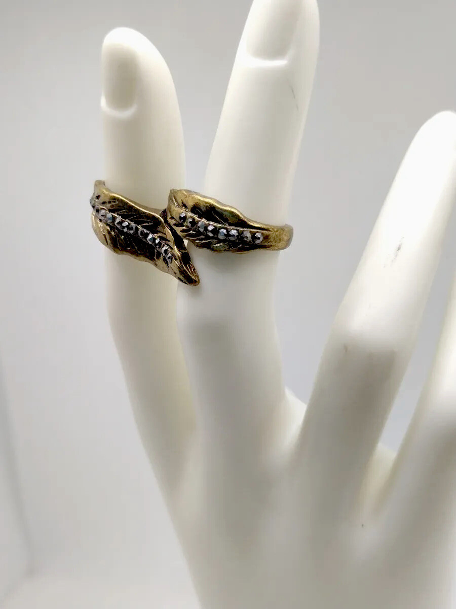 Double Leaf Wrap With Rhinestone Statement Ring S… - image 3