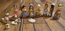 Vintage Mexican Tonala Nativity Set Scene 14 Piece Hand Painted Pottery Folk Art