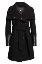 New Club Monaco Halli Belted Wool & Leather Coat In Black Size S #c3922
