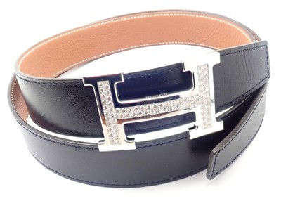 Authentic! Hermes 18k White Gold 3.79ct Diamond Large H Buckle u0026 Reversible  Belt | eBay