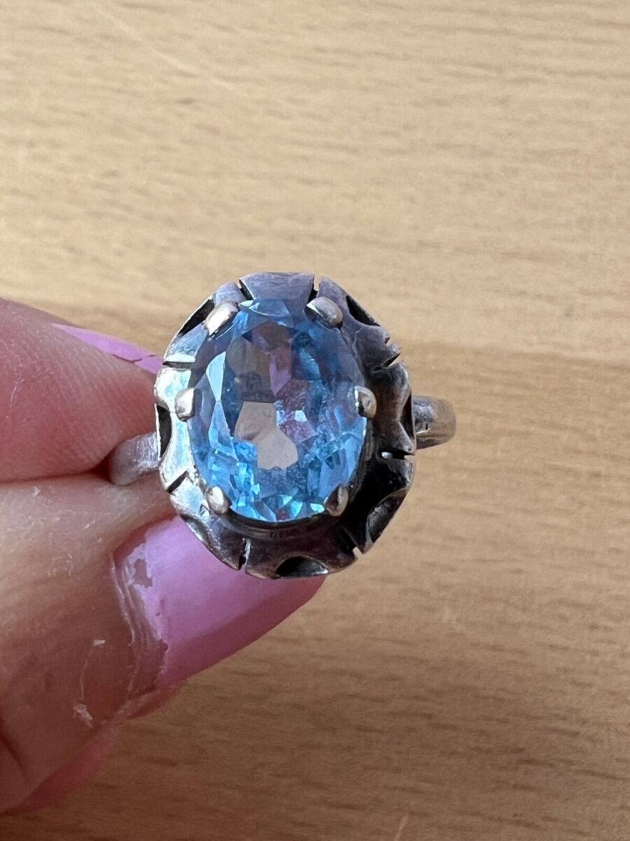 VINTAGE TAXCO MEXICO BLUE QUARTZ RING 925 STERLING SILVER VINTAGE TAXCO MEXICO BLUE QUARTZ RING 925 STERLING SILVER
