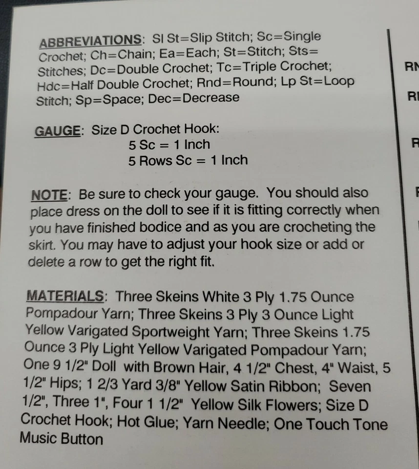 Rosaline Crochet 9 1/2" Musical Bed Doll (Td Creations BED-821) [Pamphlet] Dress - Image 3 of 3