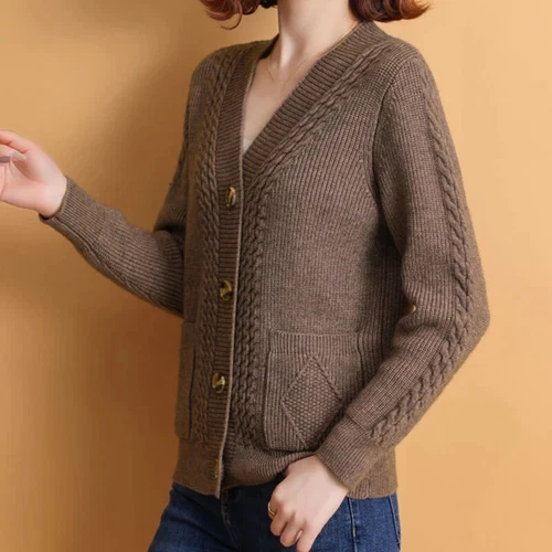 Cárdigan tejido de gran tamaño para mujer suelto informal cuello en V tejido suéter abrigos chaquetas - Imagen 23 de 29