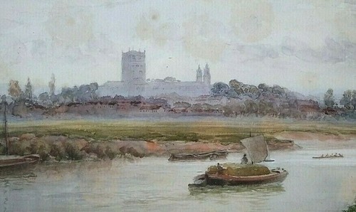 ANTIQUE W/C LISTED ENGLISH FREDERICK BURGESS Sd RIVER LANDSCAPE NORWICH, ENGLAND - Picture 4 of 10