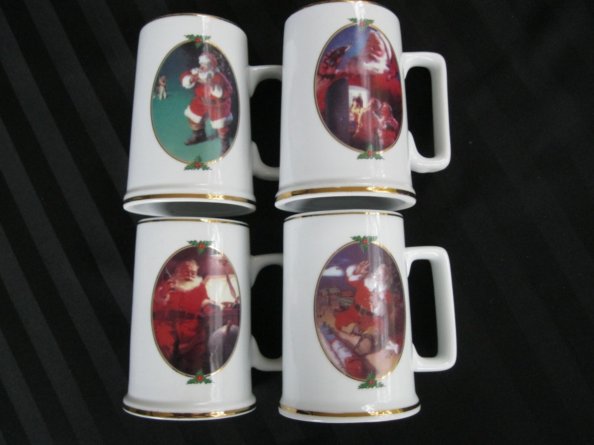 C-251 Set of 4 Coca Cola Christmas Santa 1996 Porcelain Mugs | eBay