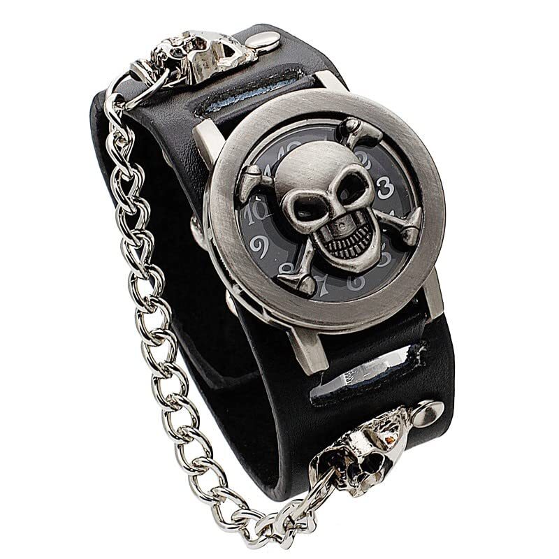 Punk Skull Men's Wrist Watch&Women's Watch,Skull Flip Cover Watch