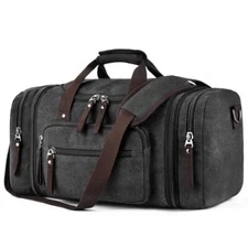  Duffle Bag for Men, Canvas Expandable Duffel Bag for Travel, Mens Carry Black
