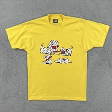 Vtg Screen Stars Best 80s Yellow L T Shirt USA Made Dalmatian Dog Puffy Print