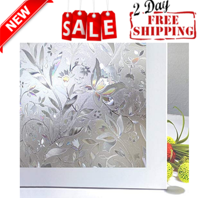 Frosted Contact Paper Privacy Window Film Stain Glass 3D Tulip Vinyl