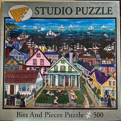 Harbor Town Kemon Sermos ships boats  16X20 Bits and Pieces 500pc STUDIO PUZZLE