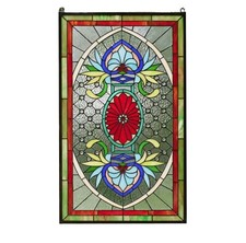 20" x 34" Jeweled Tiffany Style stained glass window panel glass panel, QA