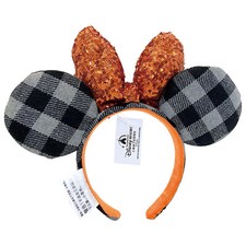 DisneyParks Halloween Minnie Mouse Ears Orange Bow Sequin Plaid Headband -