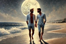 Original gay LGBTQ art giclée painting "Moonlight Walk 1" artist signed/numbered