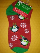 1 pair girl fashion lo-cut socks size 7-2 Penguin and Snowflakes