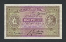 MALTA  £1 note 1943 KGVI Krause 20b Banknotes