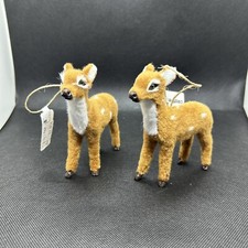 Golden Brown Deer 5 inch Faux Fur Hanging Ornament Lot Of Two