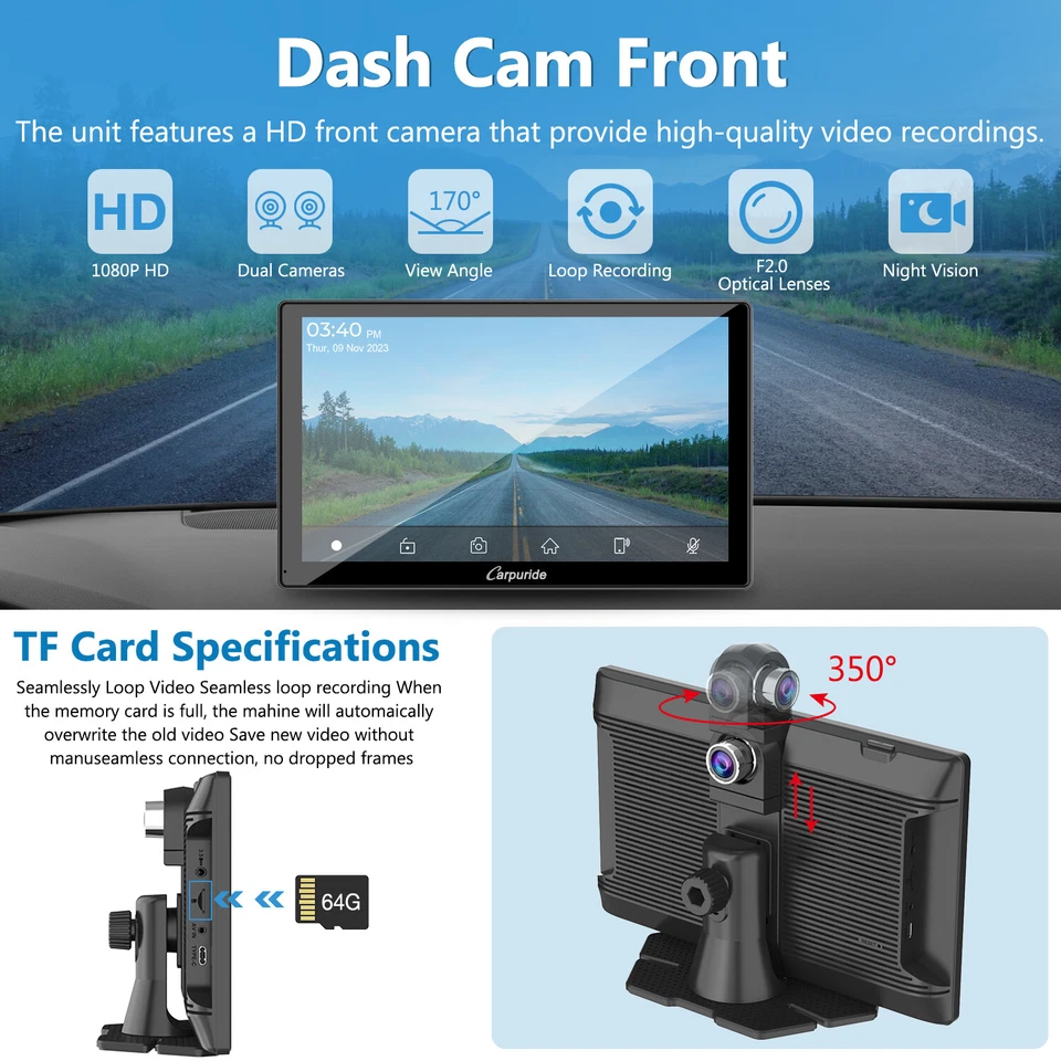 CARPURIDE W905 Autoradio Wireless Carplay Android Auto Smart Multimedia+Dashcam - Bild 3 von 4
