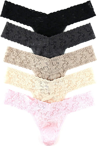 - Signature Lace Low Rise Thongs for Women 5 Pack | One Size Fits (2-12) | Low W