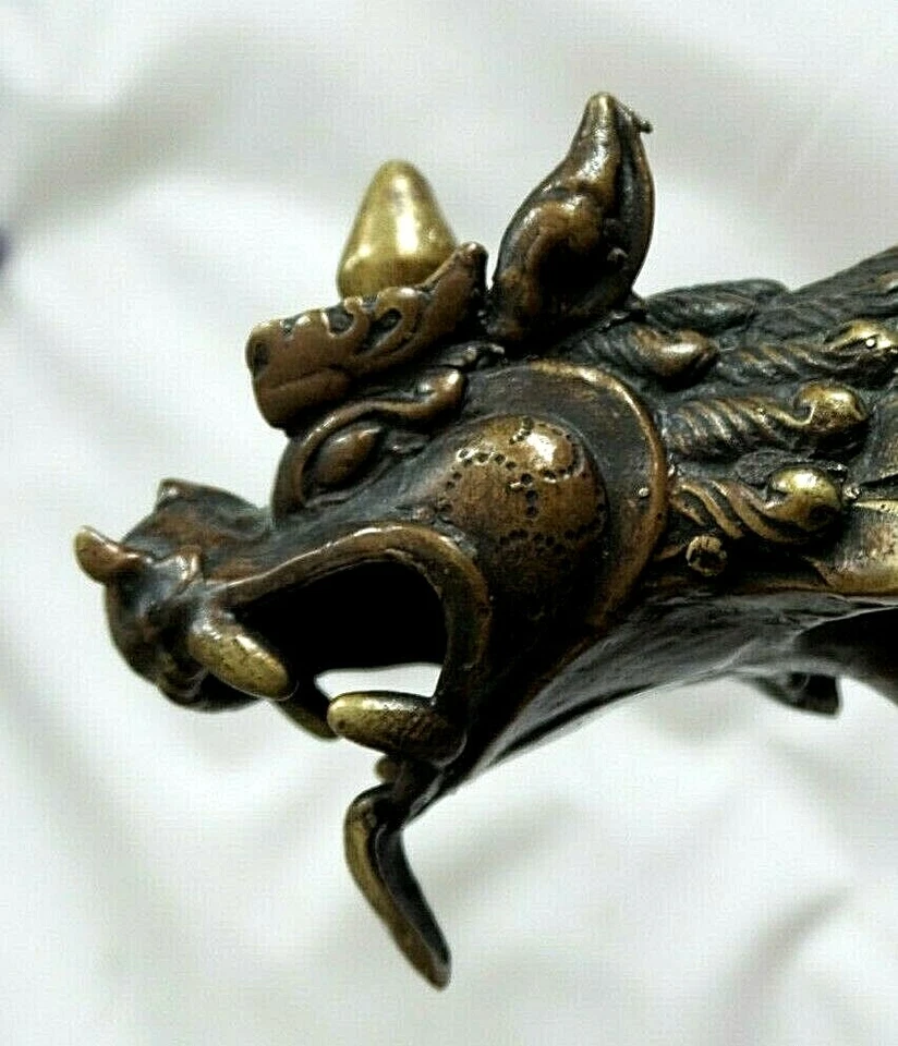 ANTIQUE ASIAN BRONZE UNICORN FOO DOG  DRAGON FIGURINE - Image 3 of 4