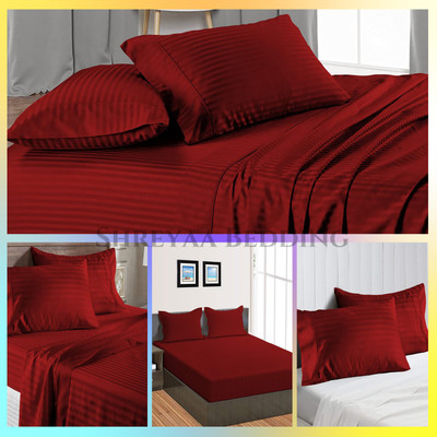 Extra Deep Pocket Bedding Sheets 1000TC/1200TC Organic Cotton Burgundy Stripes