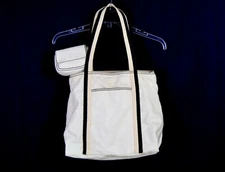 Nine West Women's Cream Ivory Canvas Beach Travel Tote Shoulder Bag + mini bag