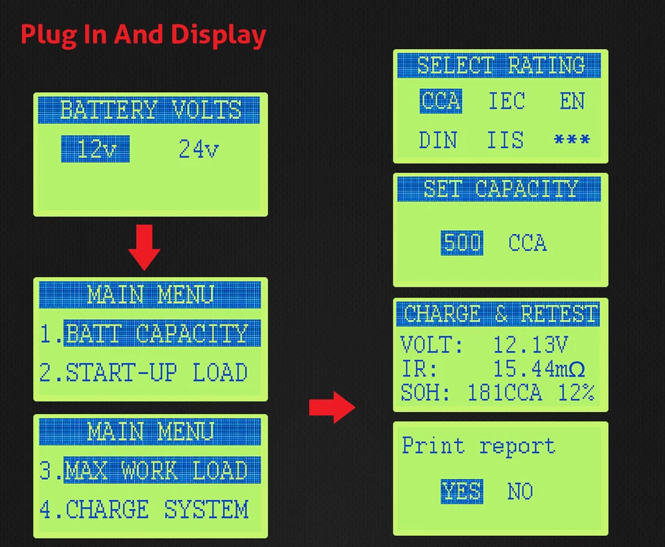 Herramienta probadora de carga de batería Ancel BST500 12V & 24V para automóvil camión con impresora térmica EE. UU. Foto 4 de 4