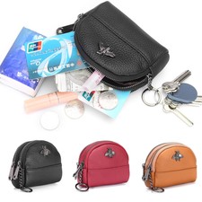 Women Small Leather Change Pouch Front Pocket Wallet Coin Purse with Key Ring US