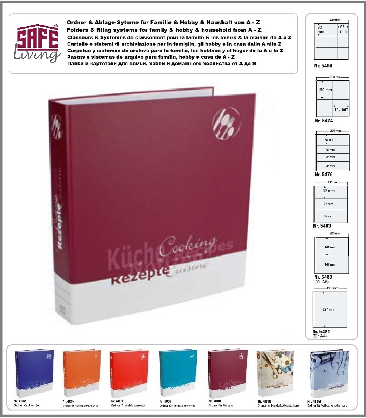 Kochrezepte Küche Dokumentenordner A4 Ringbinder SAFE 4000 Für Rezepte A-Z