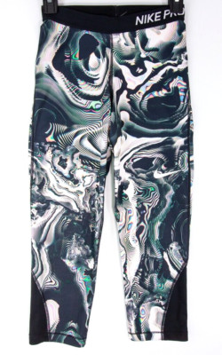 Nike Pro Dri Fit Leggings Training Psychadelic Print Crop Women Size Small Black