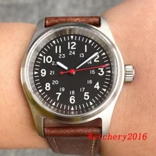 36mm Tandorio Pilot 20ATM NH35A Automatic Diving Watch For Men Leather Red Hand