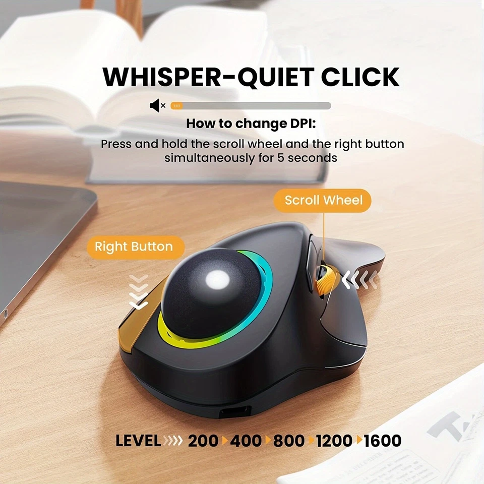 EM03 Wireless Trackball Mouse with RGB & Finger-Operated Control - Image 3 of 4